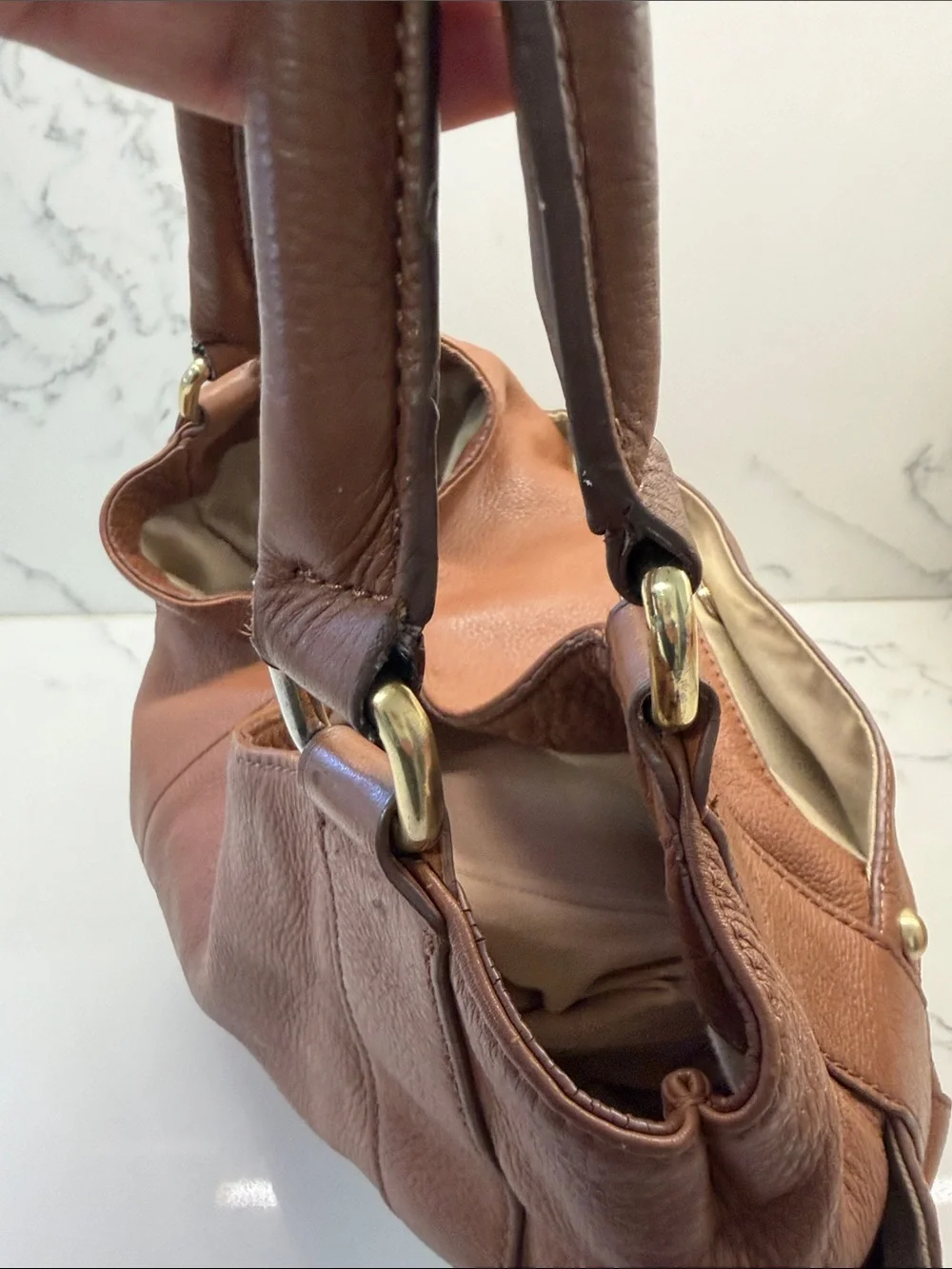 J Crew Classic Brown Leather Tote Handbag